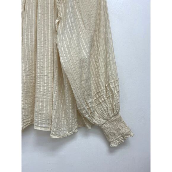 Cleobella Cream Ari Metallic Stripe Ruffle Puff Sleeve Peasant Blouse Large - Picture 11 of 16